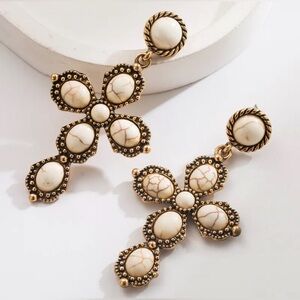 Ivory Cross Earrings Vintage Style